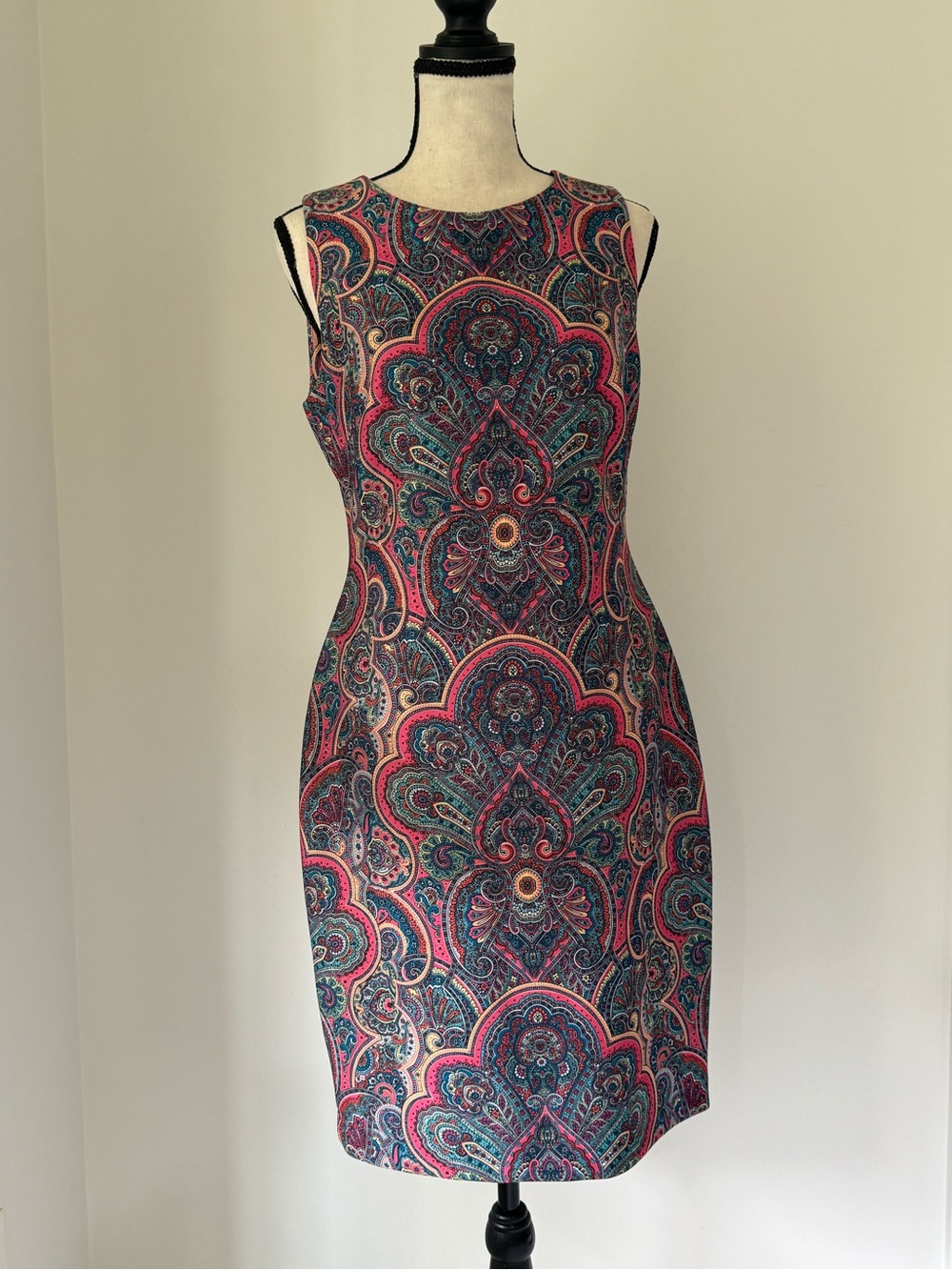 Tommy Hilfiger Sleeveless Paisley Sheath Dress in Teal & Pink